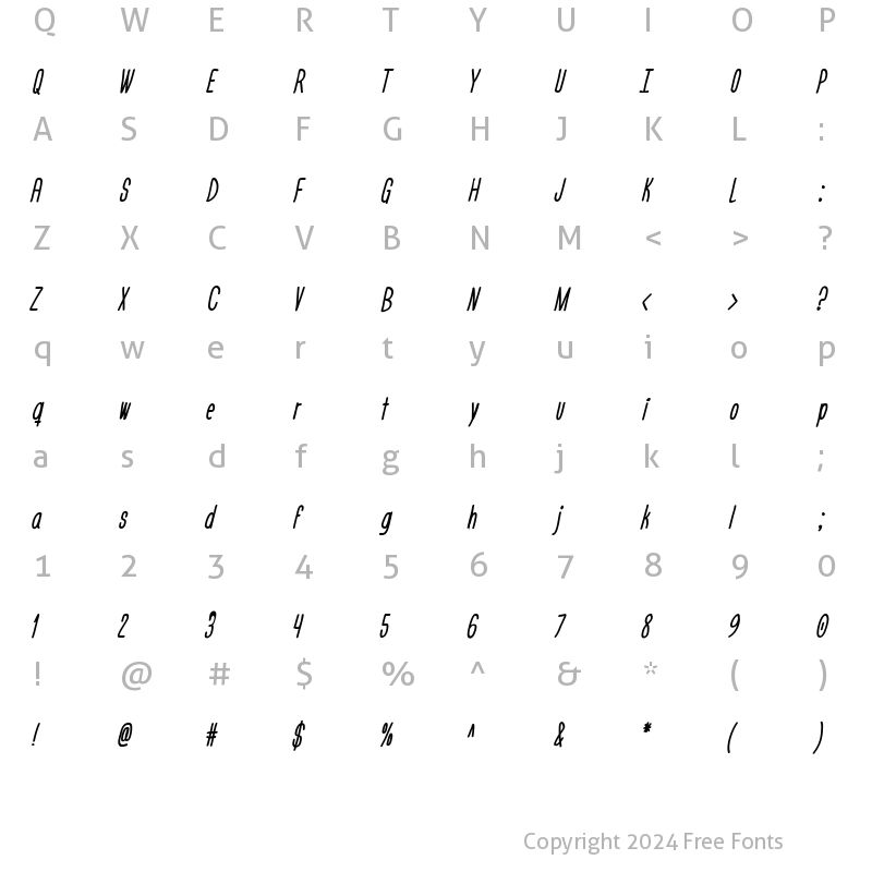 Character Map of Engine Italic