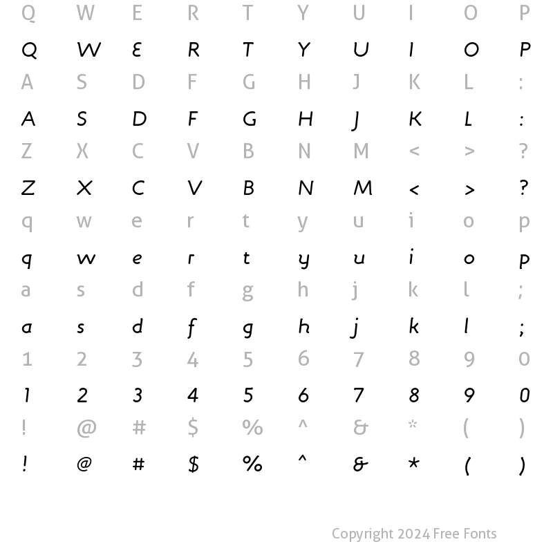 Character Map of Engine LF Italic