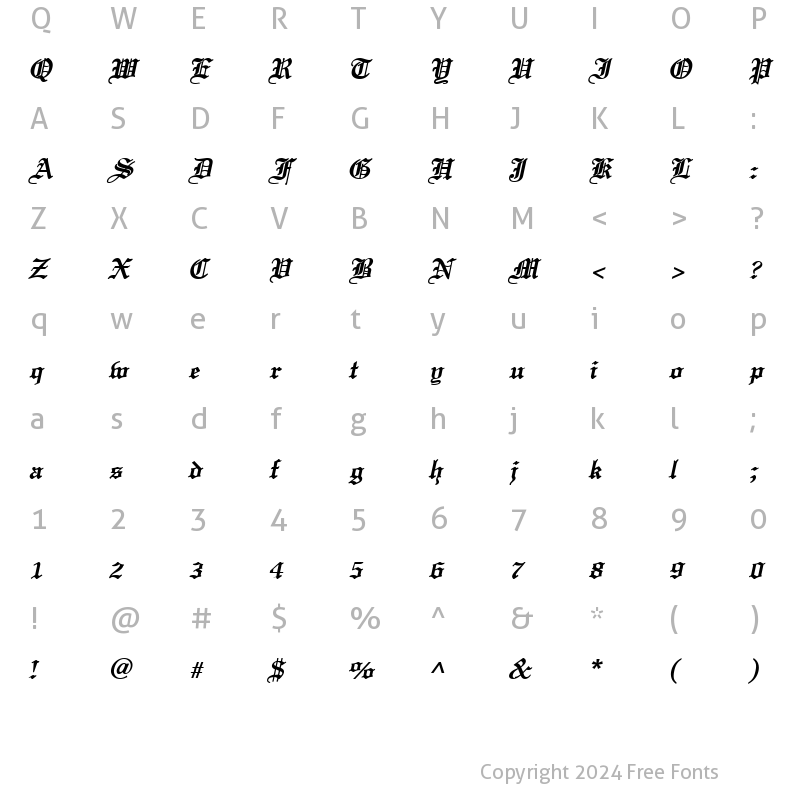 Character Map of England BoldItalic