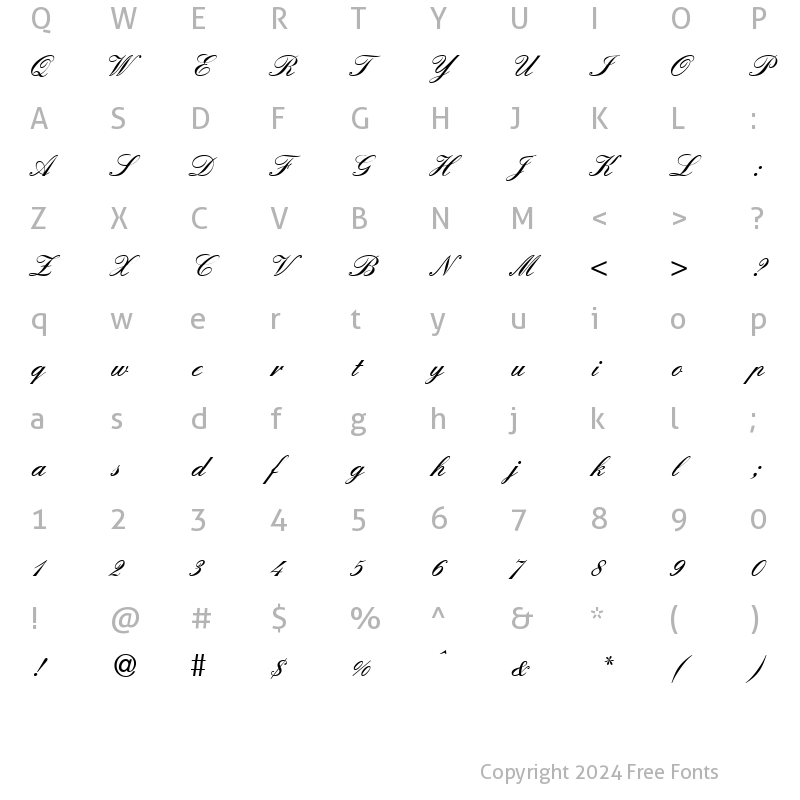 Character Map of England Hand DB Regular