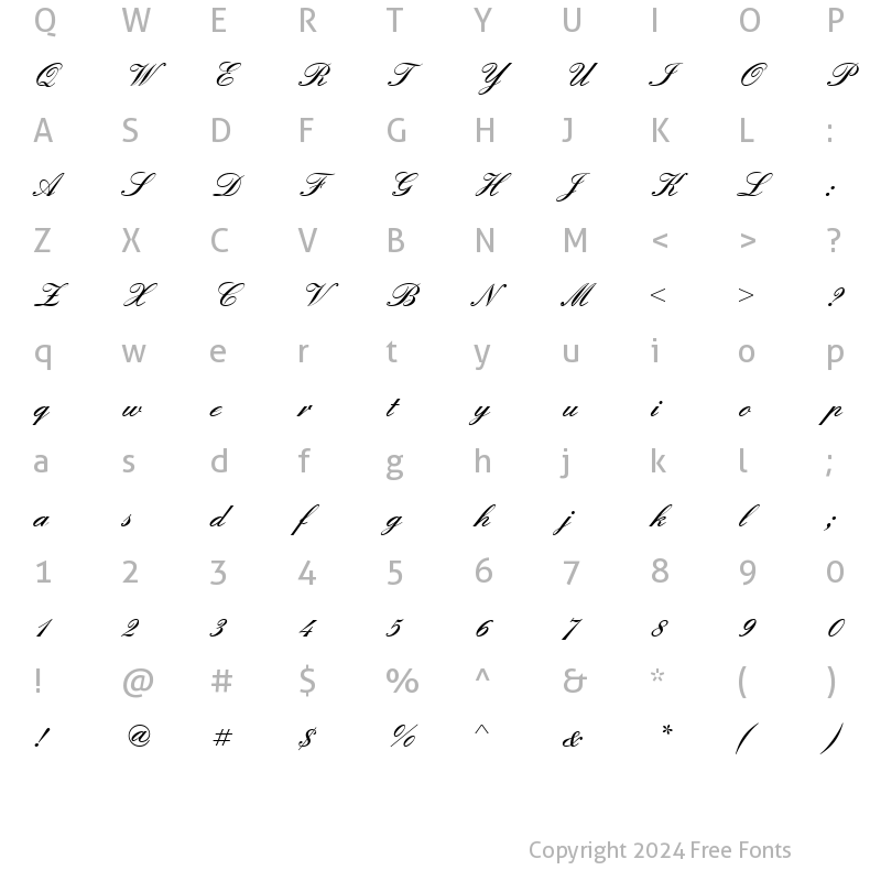 Character Map of Englische Becker Demi Bold Regular