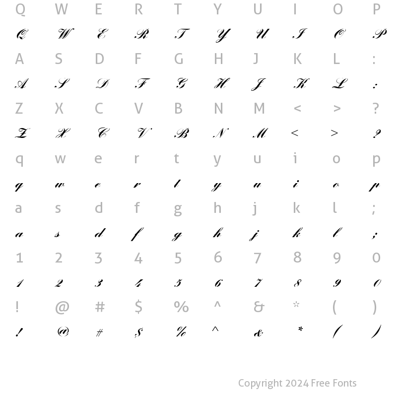 Character Map of Englische Becker Joining Bold