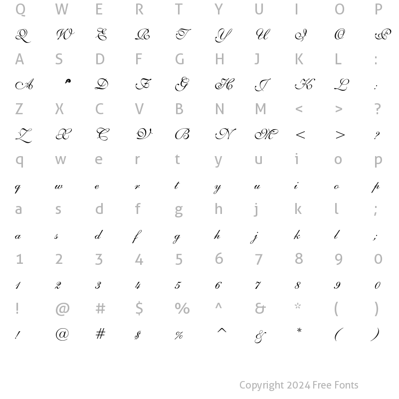 Character Map of English 111 Presto Regular