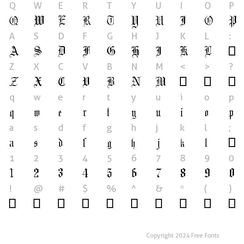 Character Map of English Gothic, 17th c. Regular