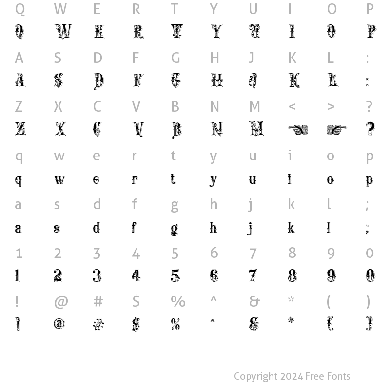 Character Map of English Rose Regular