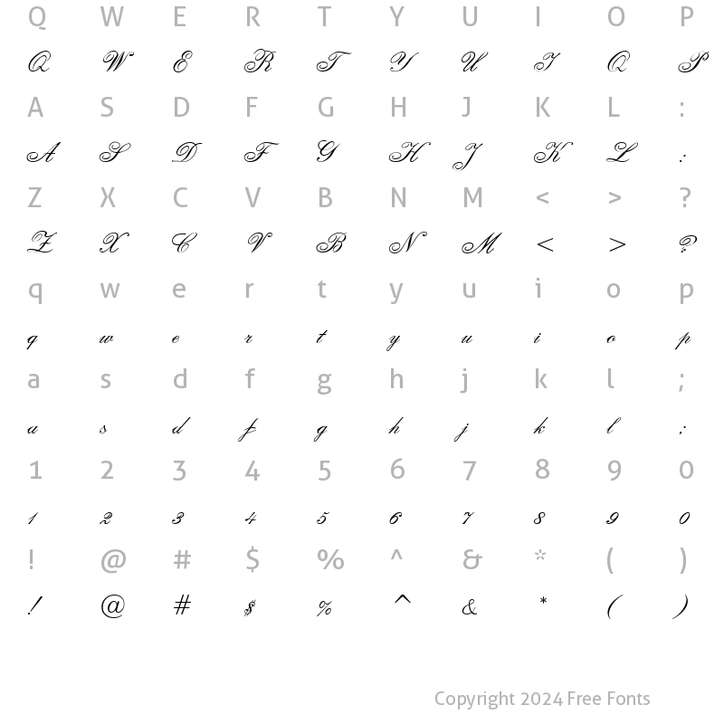 Character Map of English Script Regular