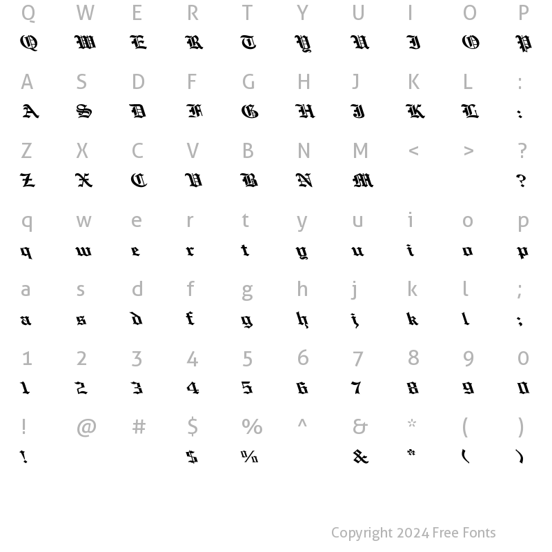 Character Map of English Towne-Normal Lefty Wide Regular