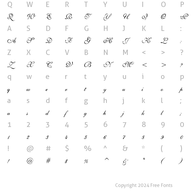 Character Map of English111 Presto BT Regular