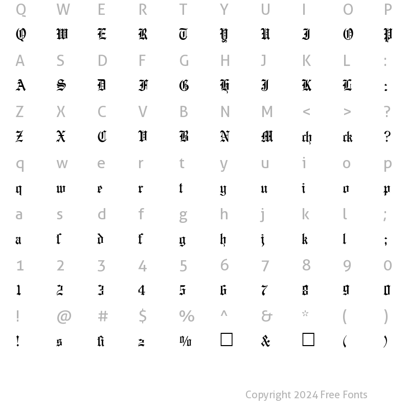 Character Map of EnglishGravure DB Regular