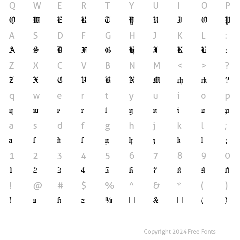 Character Map of EnglishGravure Regular