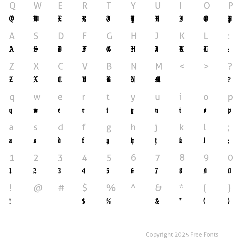 Character Map of EnglishTowne-Normal Cn Bold Bold