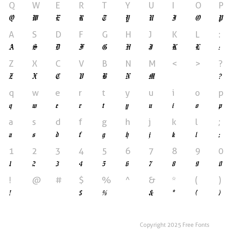 Character Map of EnglishTowne-Normal Th Italc Italic