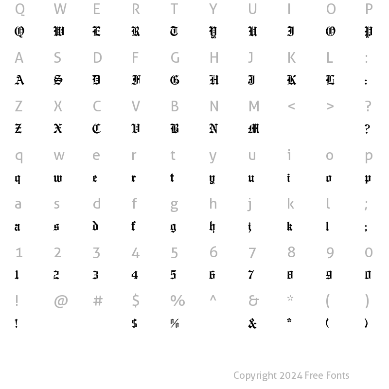 Character Map of EnglishTowne Regular