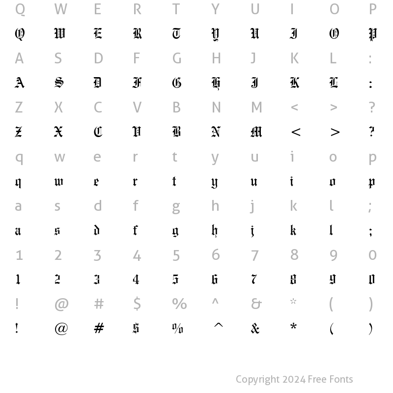 Character Map of Engraved Condensed Normal