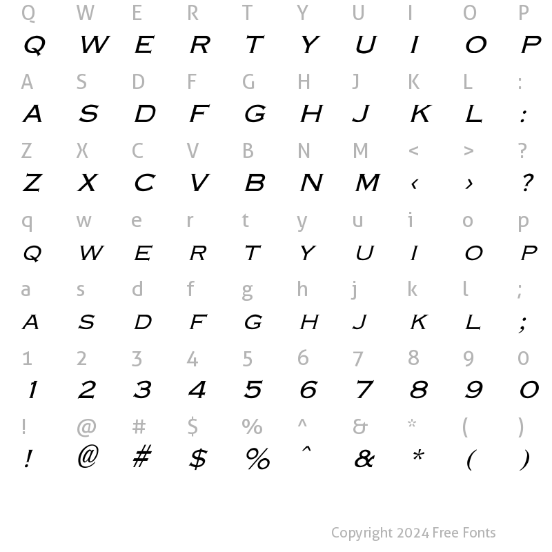 Character Map of Engraver-Light Italic Italic