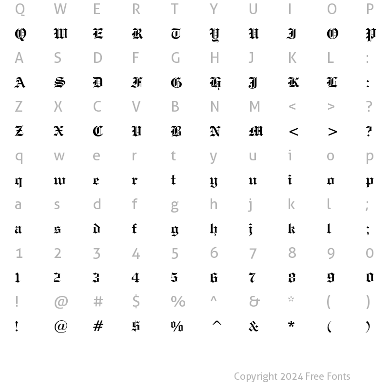 Character Map of Engravers' Old English Bold