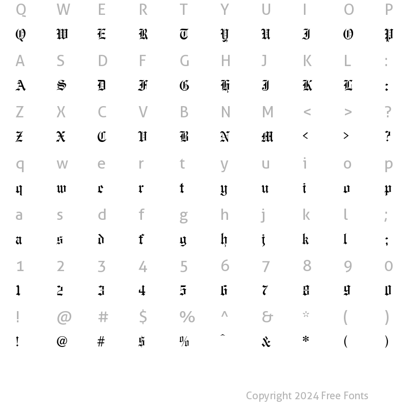 Character Map of Engravers Old English Normal