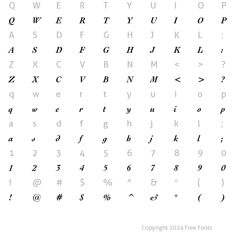 Character Map of Engravers' Oldstyle 205 Bold Italic