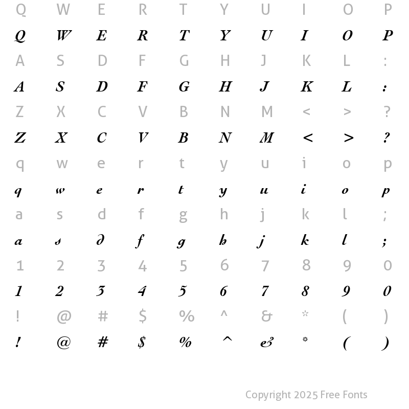 Character Map of EngrvOs205 BT Bold Italic