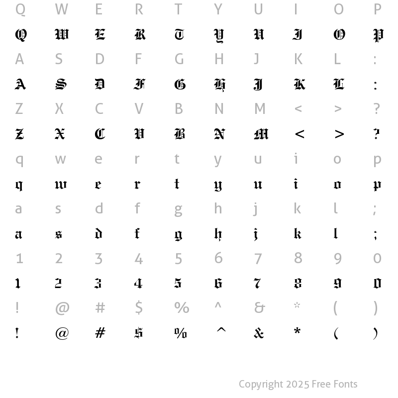 Character Map of EngrvrsOldEng Bd BT Bold