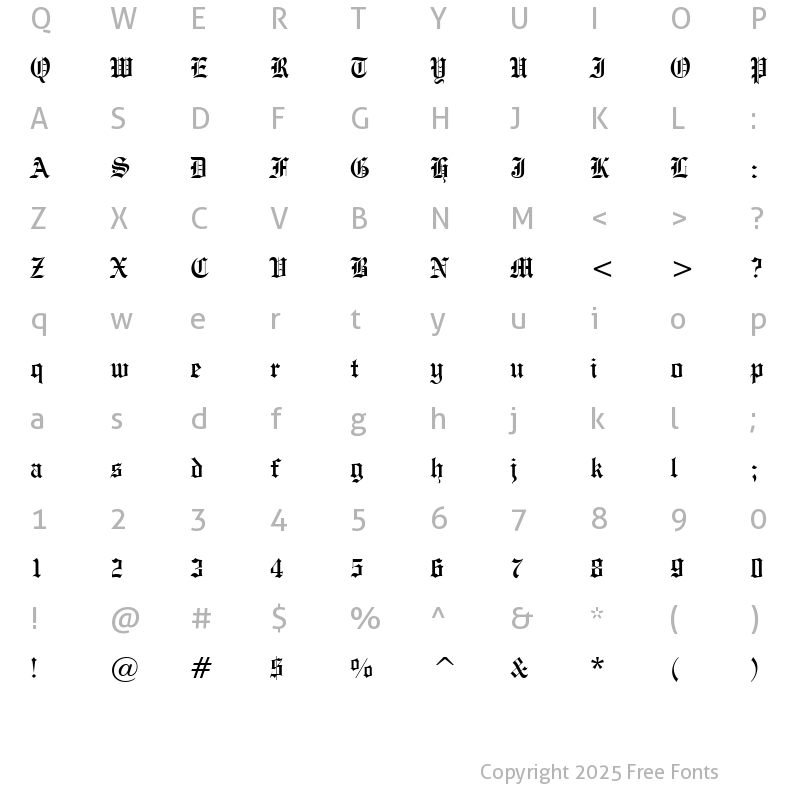 Character Map of EngrvrsOldEng BT Regular