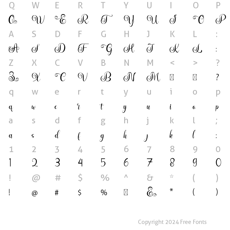 Character Map of Enjelina Regular