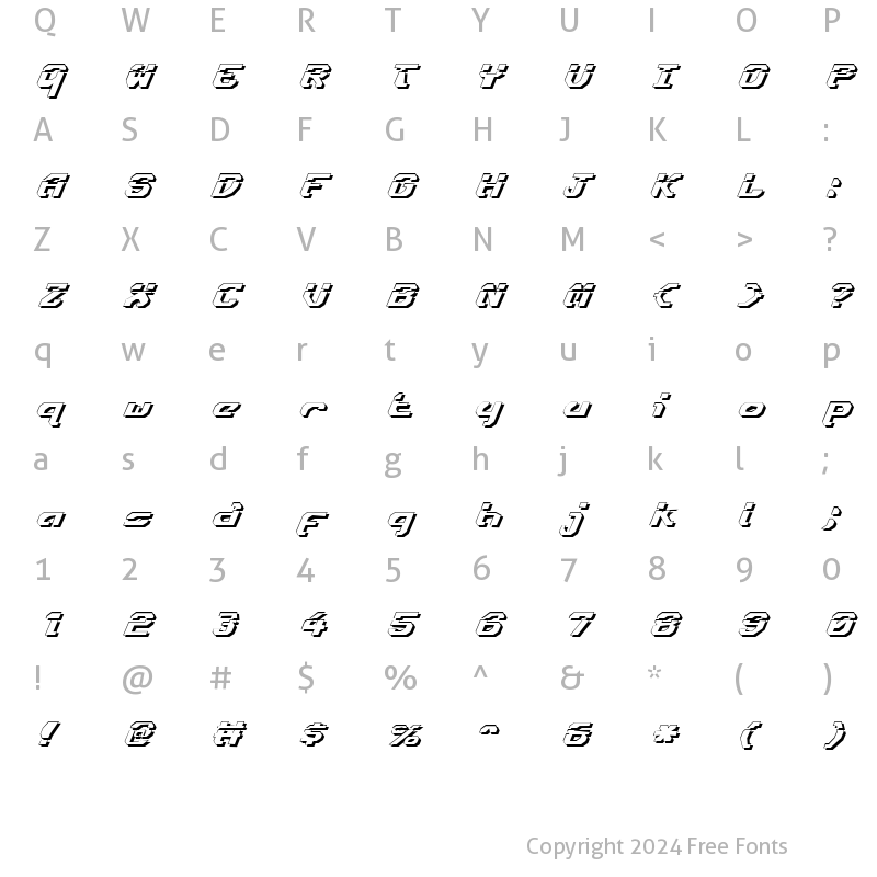 Character Map of Ensign Flandry LasShad Italic LasShad Italic