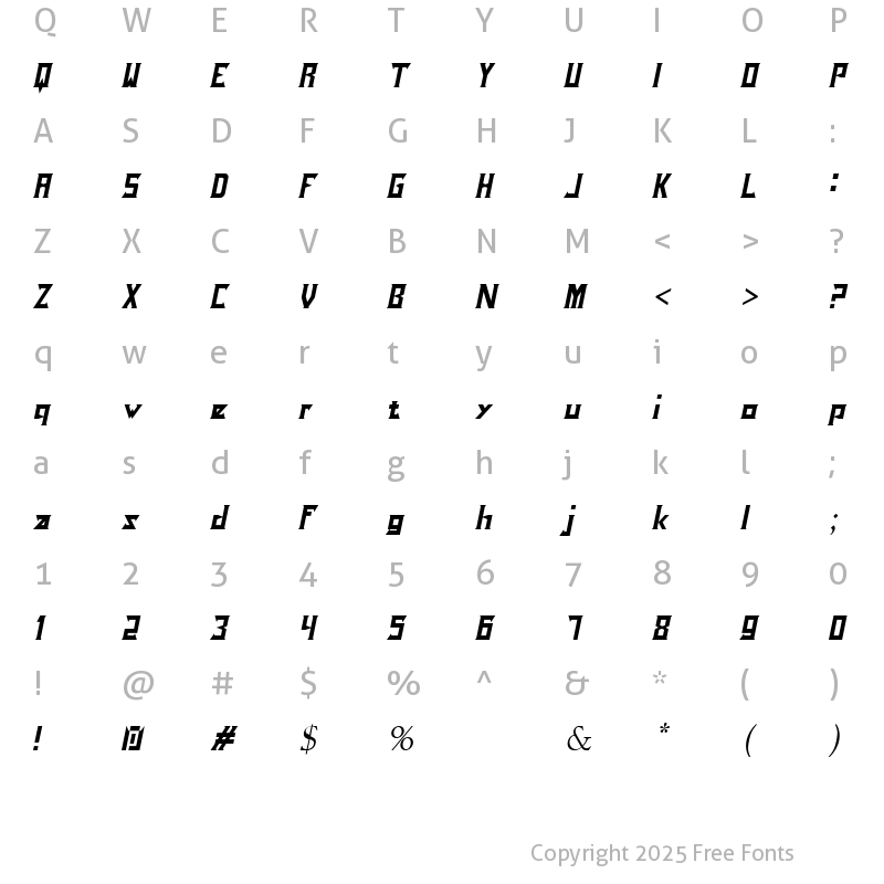 Character Map of Ensure Italic