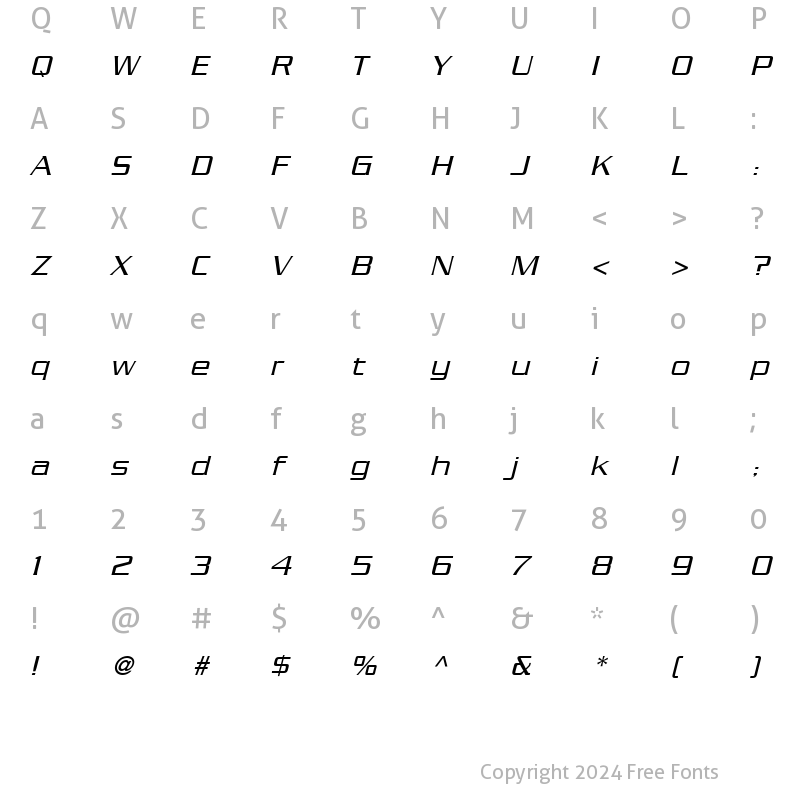 Character Map of Enterprise Italic