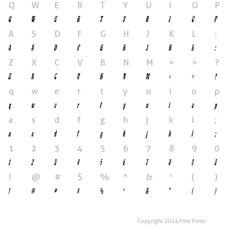 Character Map of Epic Thin Italic