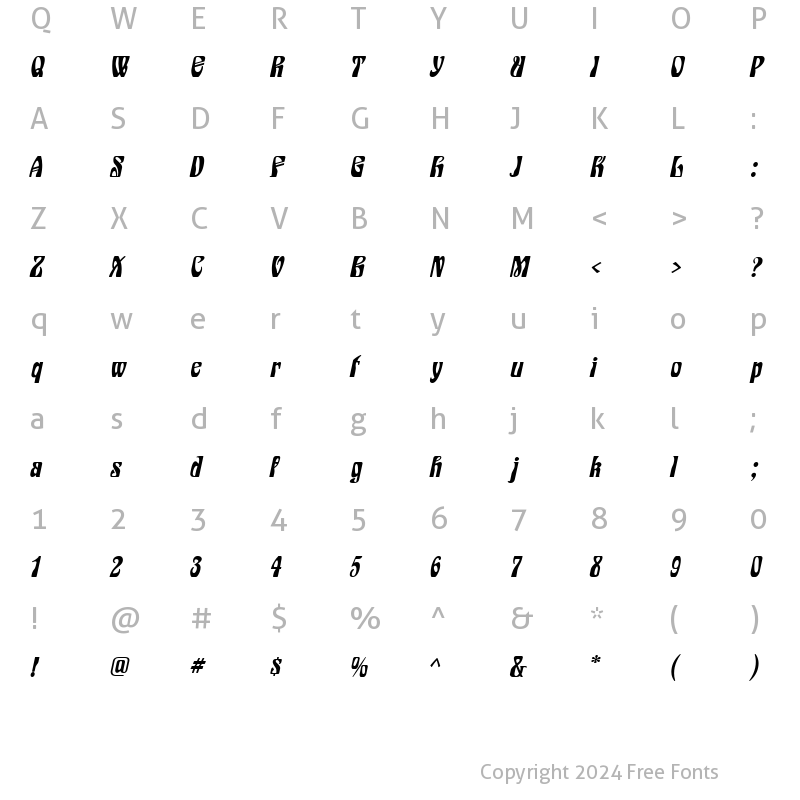 Character Map of Epic Wide Italic