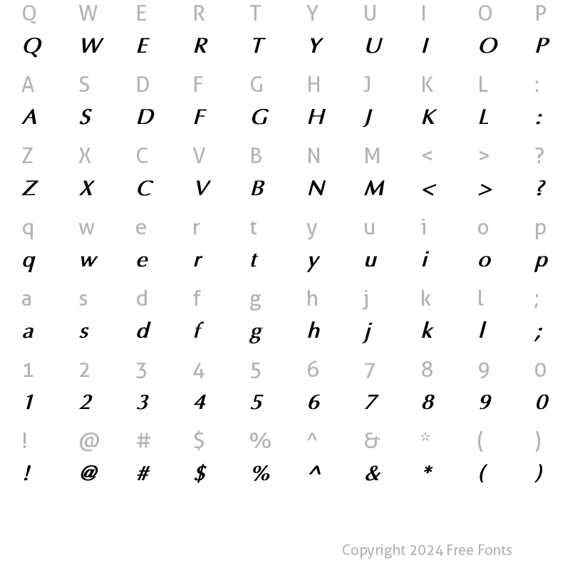 Character Map of Eppley Bold Italic