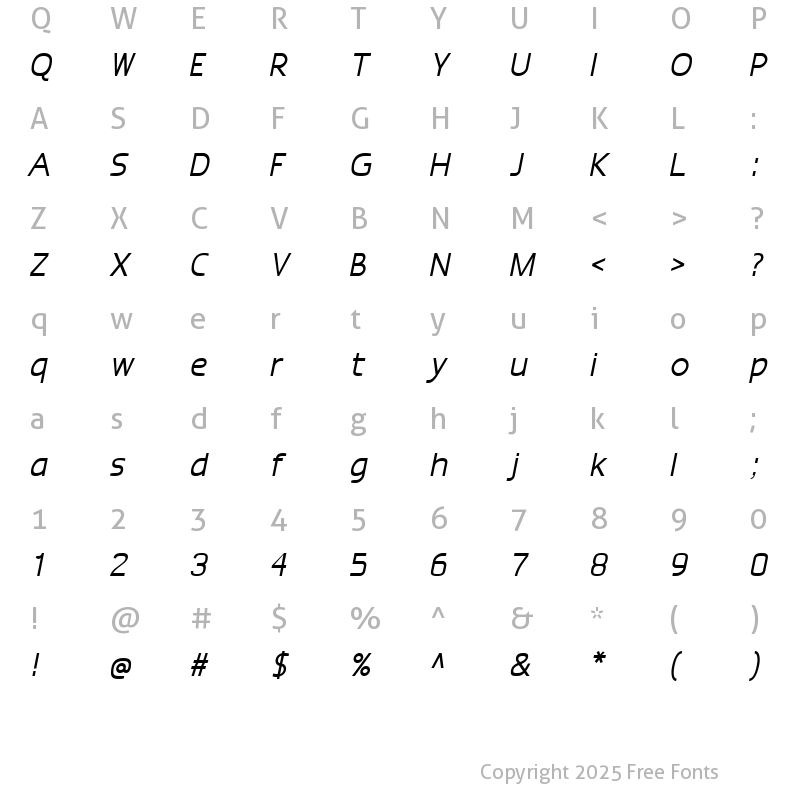 Character Map of Epsy Sans Italic