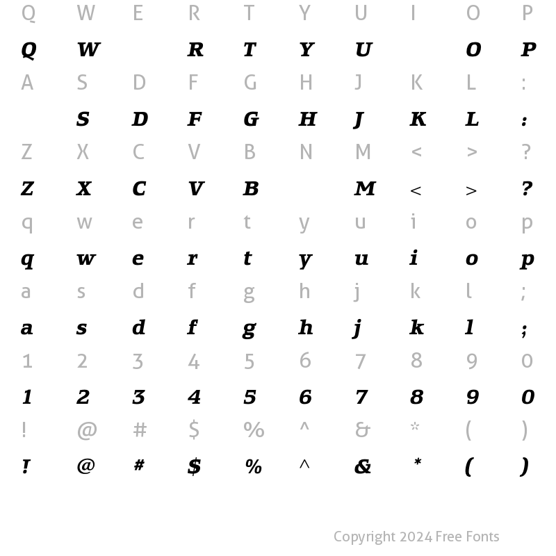 Character Map of EquestrienneBoldItalic Regular