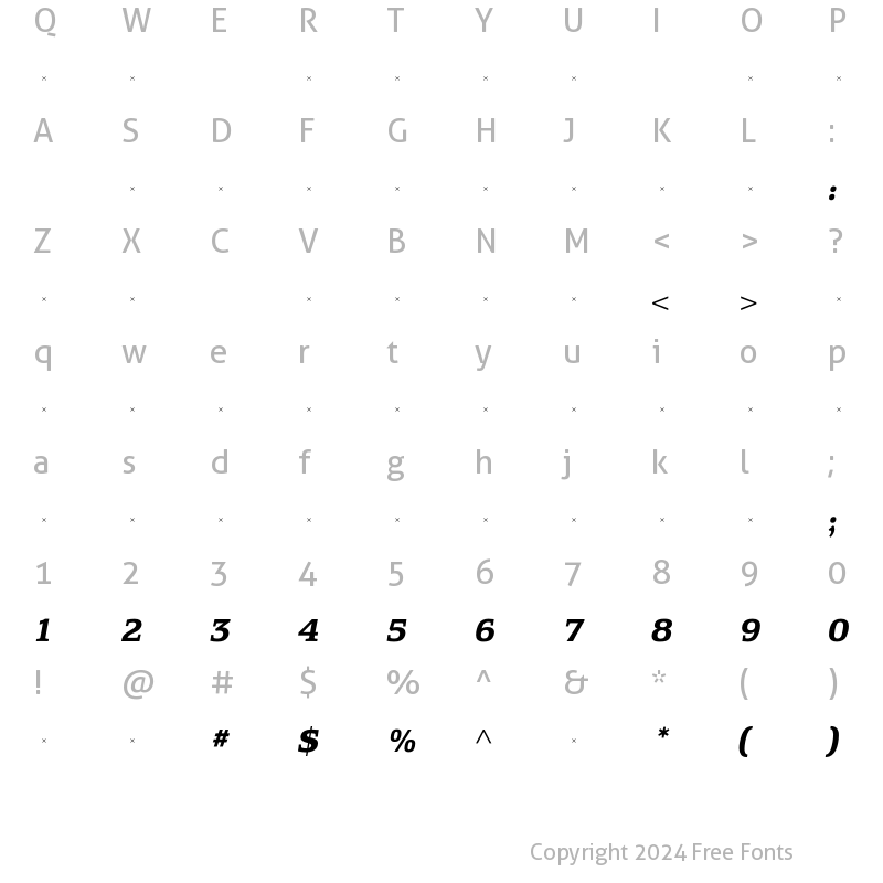 Character Map of EquestrienneBoldItalicTab Regular