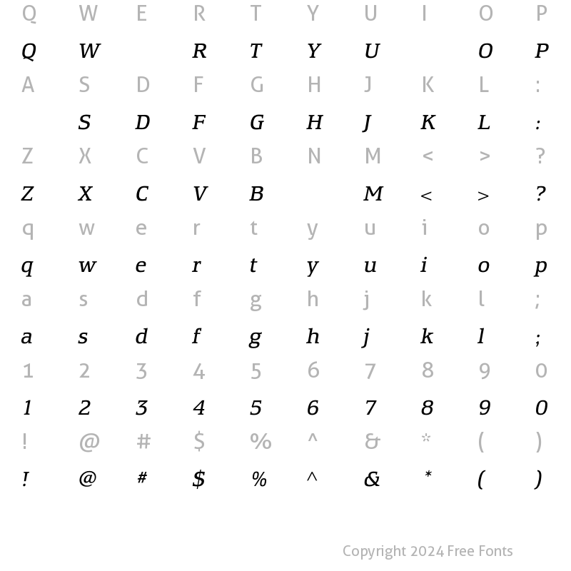 Character Map of EquestrienneBookItalic Regular