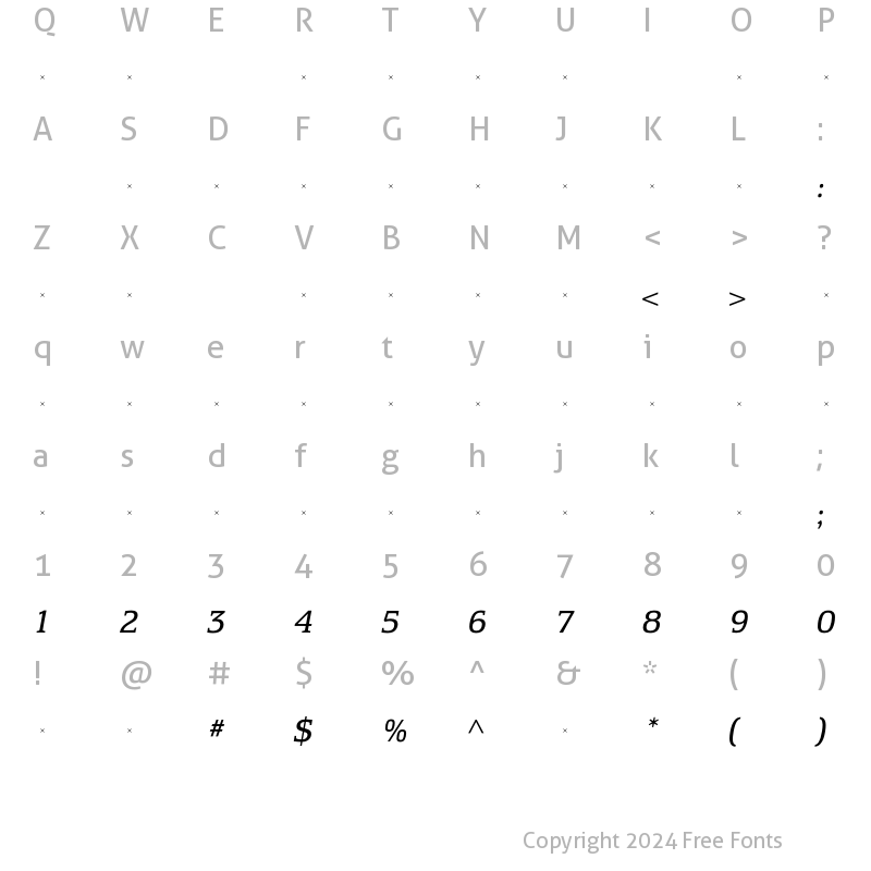 Character Map of EquestrienneBookItalicTab Regular