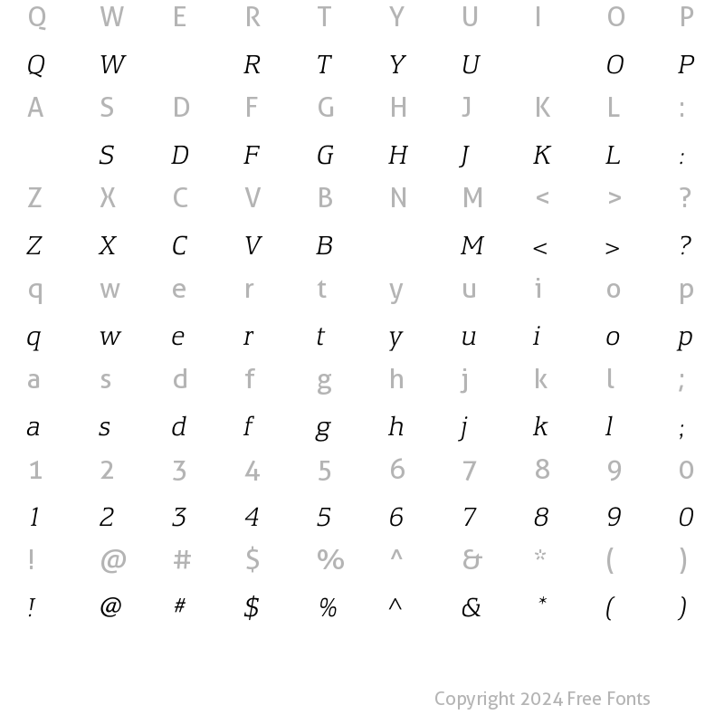 Character Map of EquestrienneLightItalic Regular