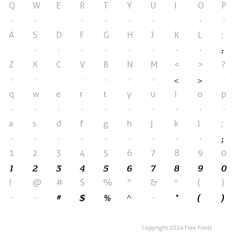 Character Map of EquestrienneMediumItalicTab Regular