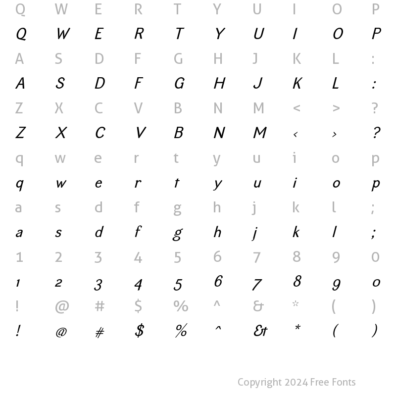 Character Map of EquipoizeSans Regular Italic