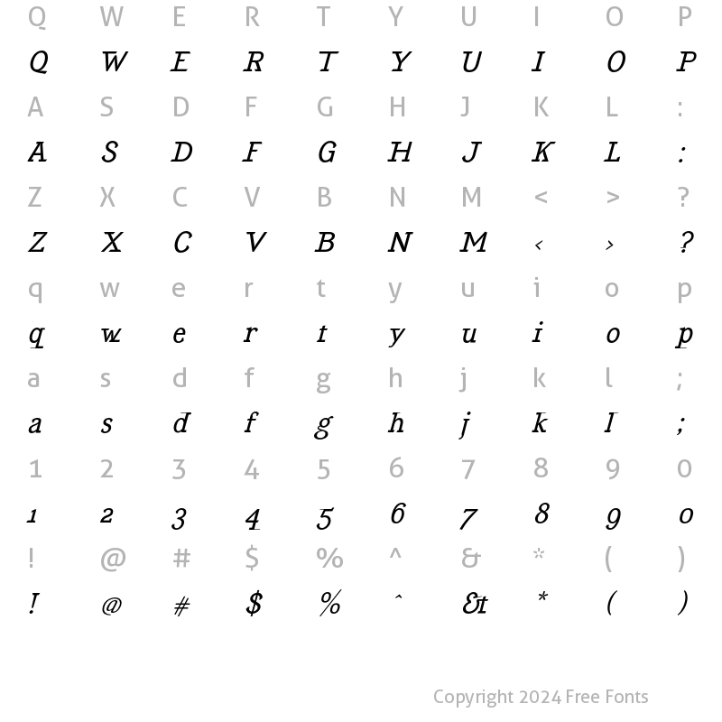 Character Map of EquipoizeSerif Regular Italic