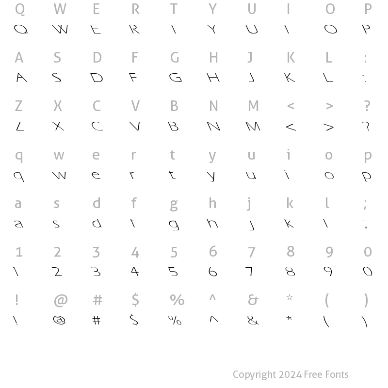 Character Map of Eras-Light-Light Lefty Wide Regular