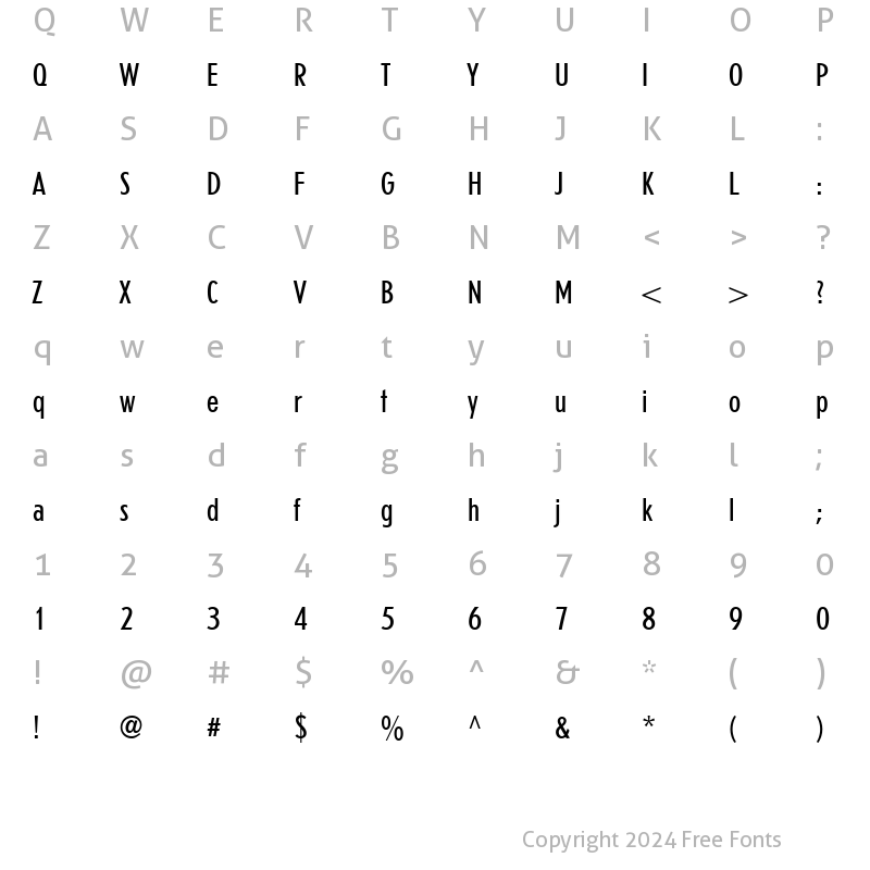 Character Map of Erbar LT LightCondensed Regular