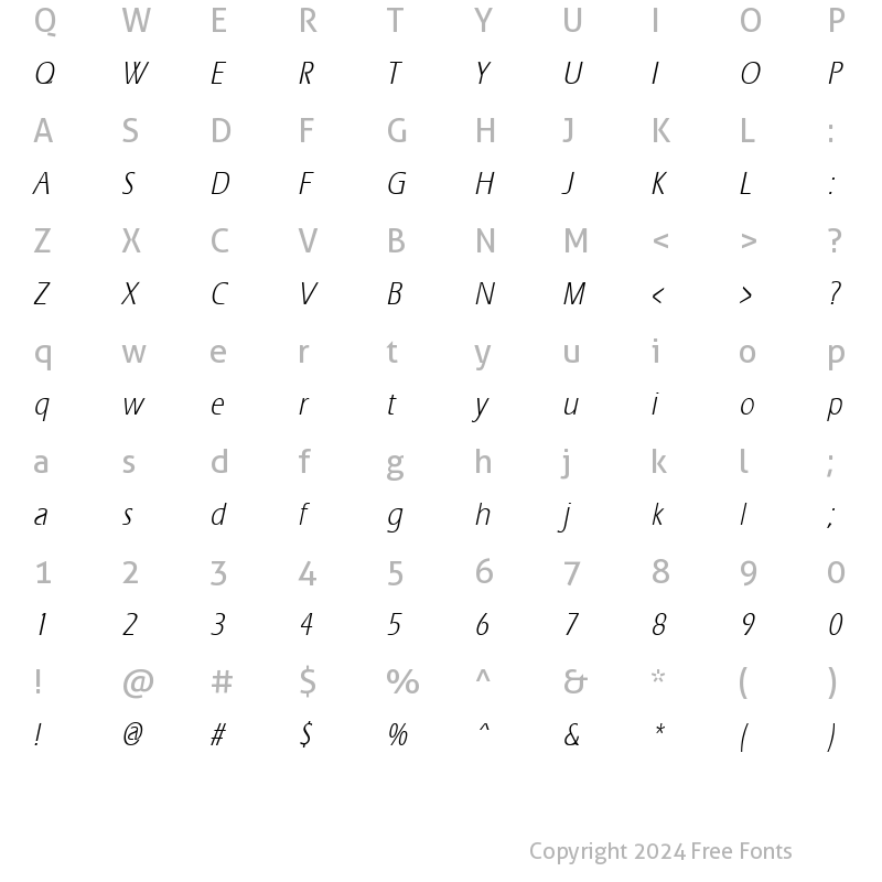Character Map of ErgoeCondensed Italic