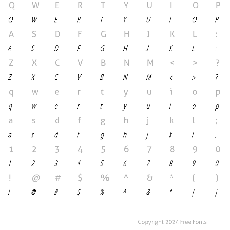 Character Map of Eric Lite BoldItalic