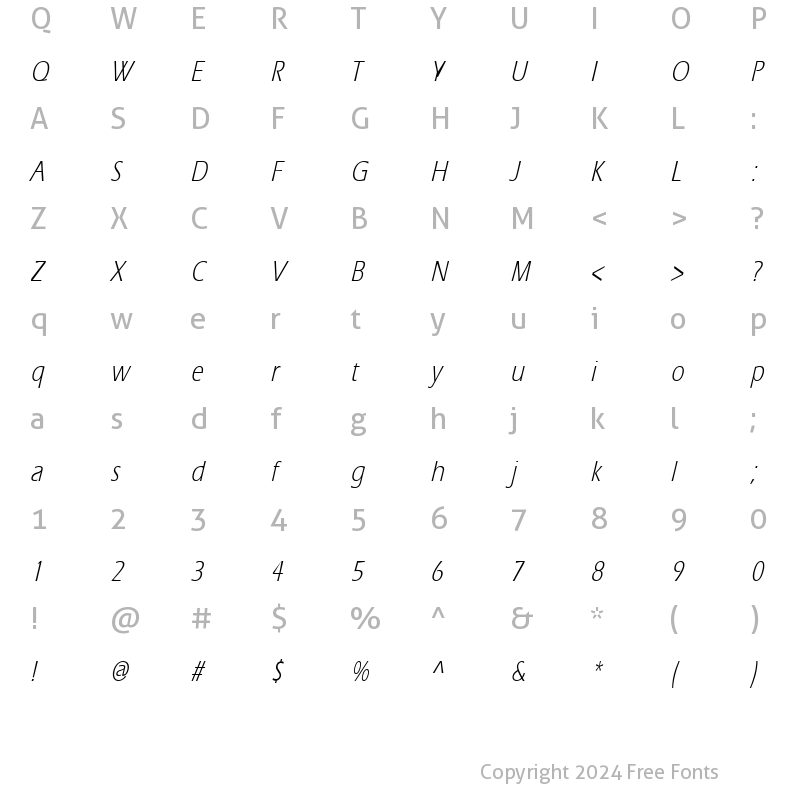 Character Map of Eric Thin Italic