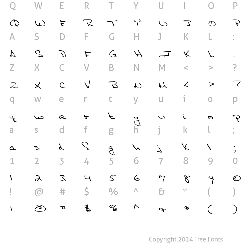 Character Map of EricasHand Regular