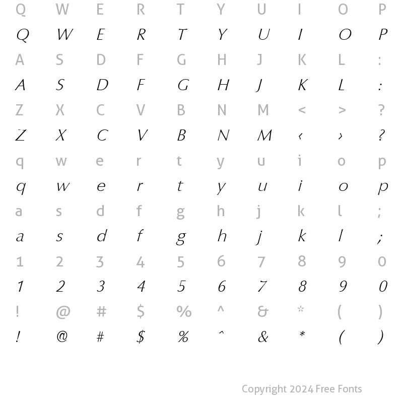 Character Map of EricBecker-ExtraLight Italic