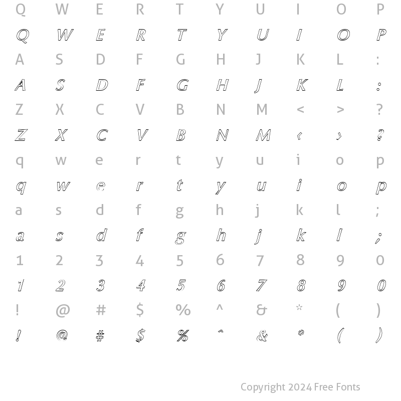 Character Map of EricBeckerOutline-Medium Italic