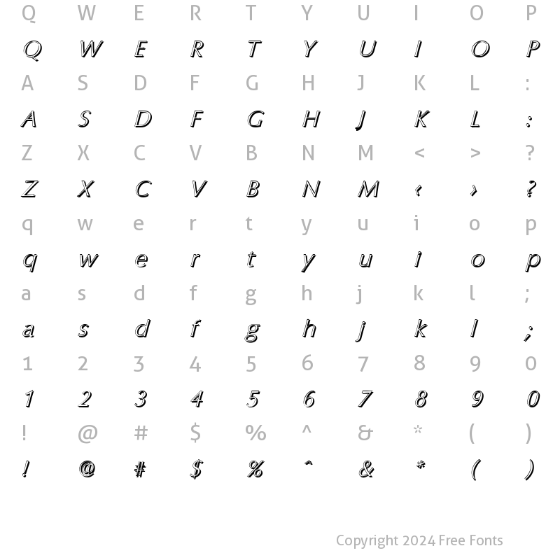 Character Map of EricBeckerShadow-Xlight Italic